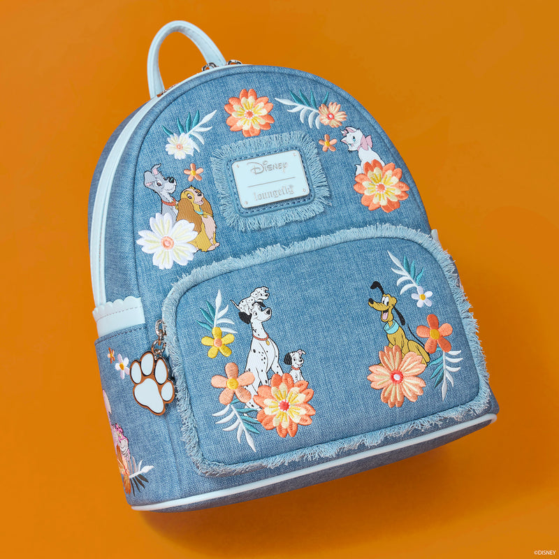 DISNEY DOGS AND CATS FLORAL FAUX DENIM MINI BACKPACK