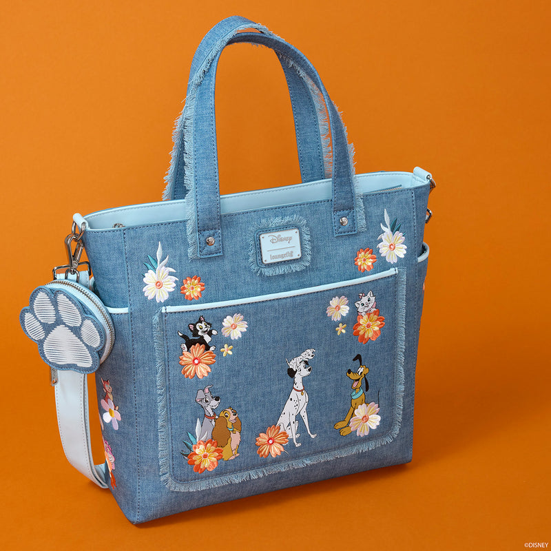 DISNEY DOGS AND CATS FAUX DENIM CONVERTIBLE TOTE BAG WITH COIN BAG