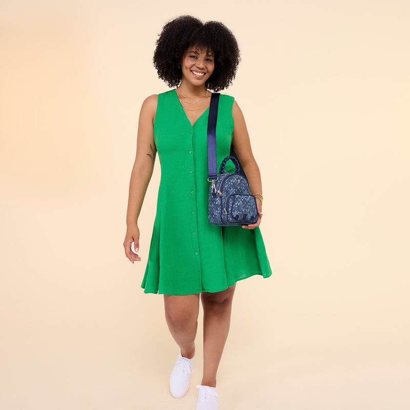 LOUNGEFLY DENIM COVERTIBLE MINI BACKPACK