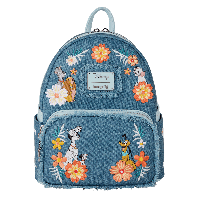 DISNEY DOGS AND CATS FLORAL FAUX DENIM MINI BACKPACK
