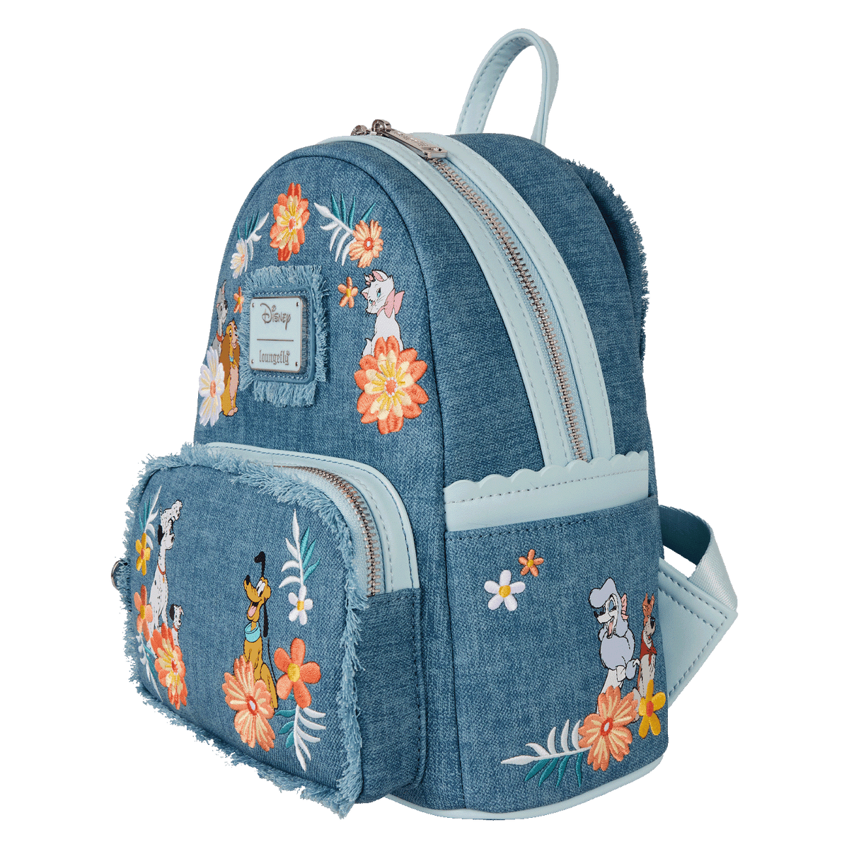 Disney Dogs And Cats Floral Faux Denim Mini Backpack