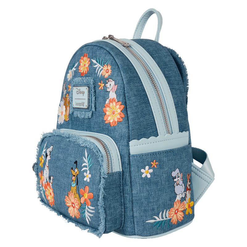 DISNEY DOGS AND CATS FLORAL FAUX DENIM MINI BACKPACK