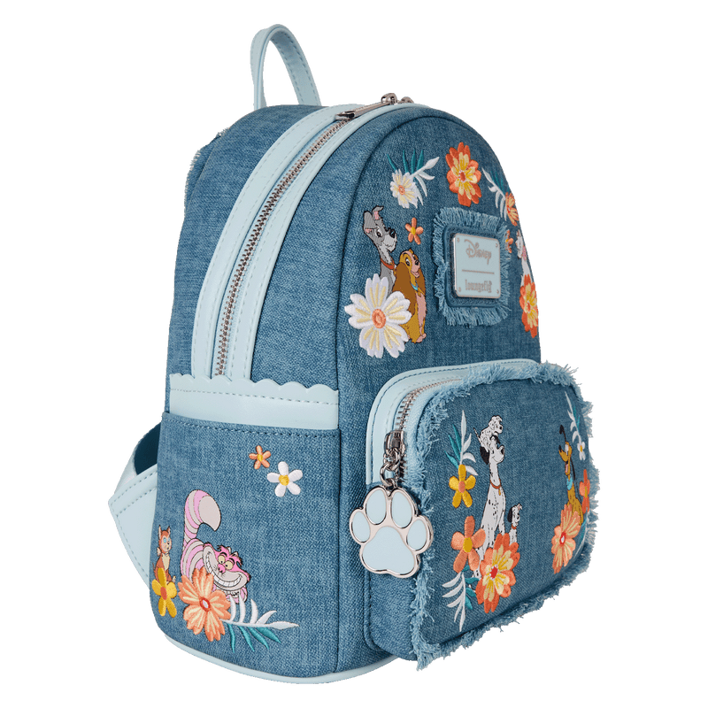 DISNEY DOGS AND CATS FLORAL FAUX DENIM MINI BACKPACK