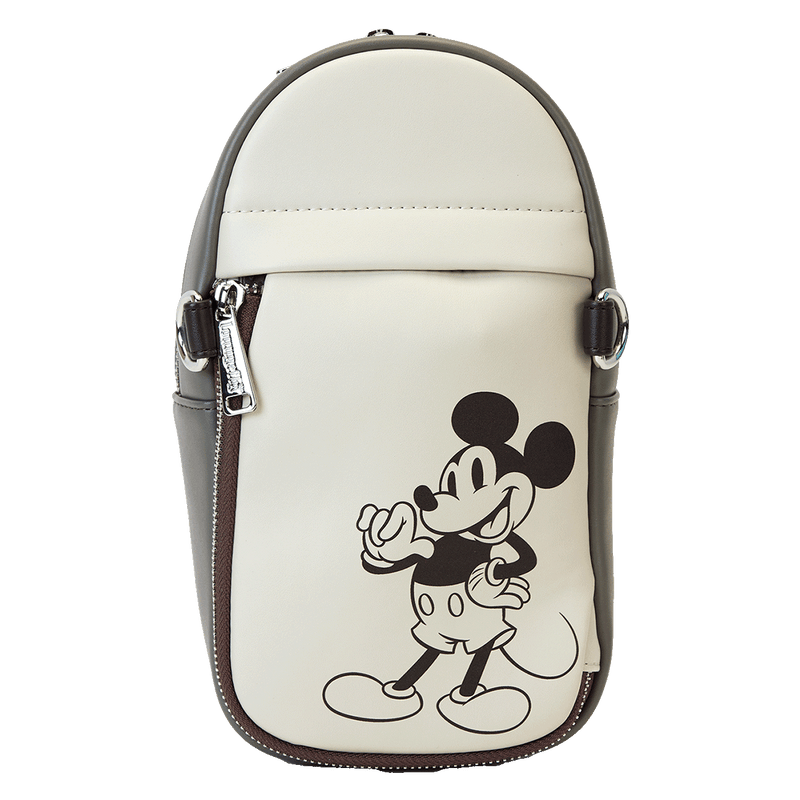 DISNEY MICKEY AND FRIENDS FAUX LEATHER AND CANVAS WATER BOTTLE CROSSBODY BAG