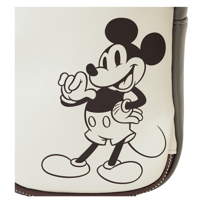 DISNEY MICKEY AND FRIENDS FAUX LEATHER AND CANVAS WATER BOTTLE CROSSBODY BAG