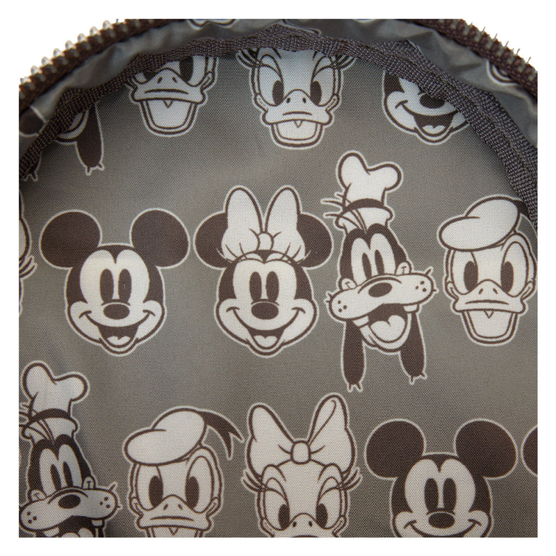 DISNEY MICKEY AND FRIENDS FAUX LEATHER AND CANVAS WATER BOTTLE CROSSBODY BAG