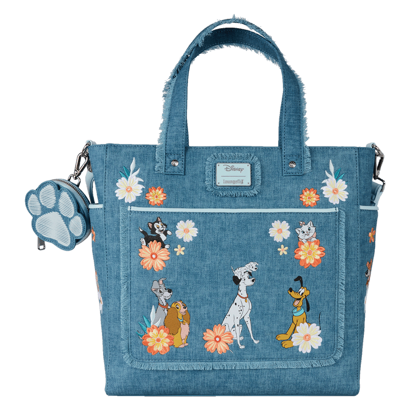 DISNEY DOGS AND CATS FAUX DENIM CONVERTIBLE TOTE BAG WITH COIN BAG