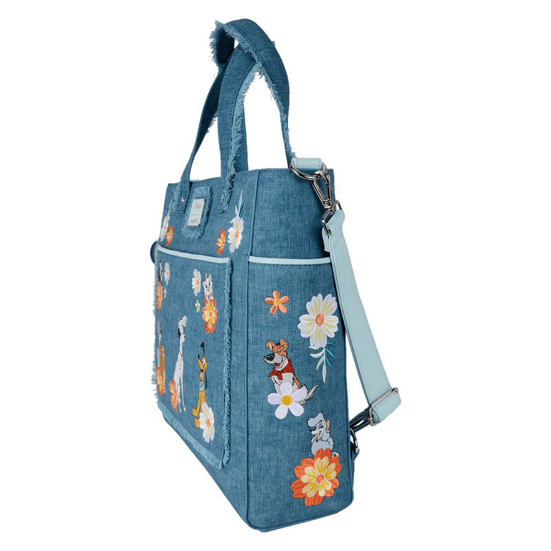 DISNEY DOGS AND CATS FAUX DENIM CONVERTIBLE TOTE BAG WITH COIN BAG