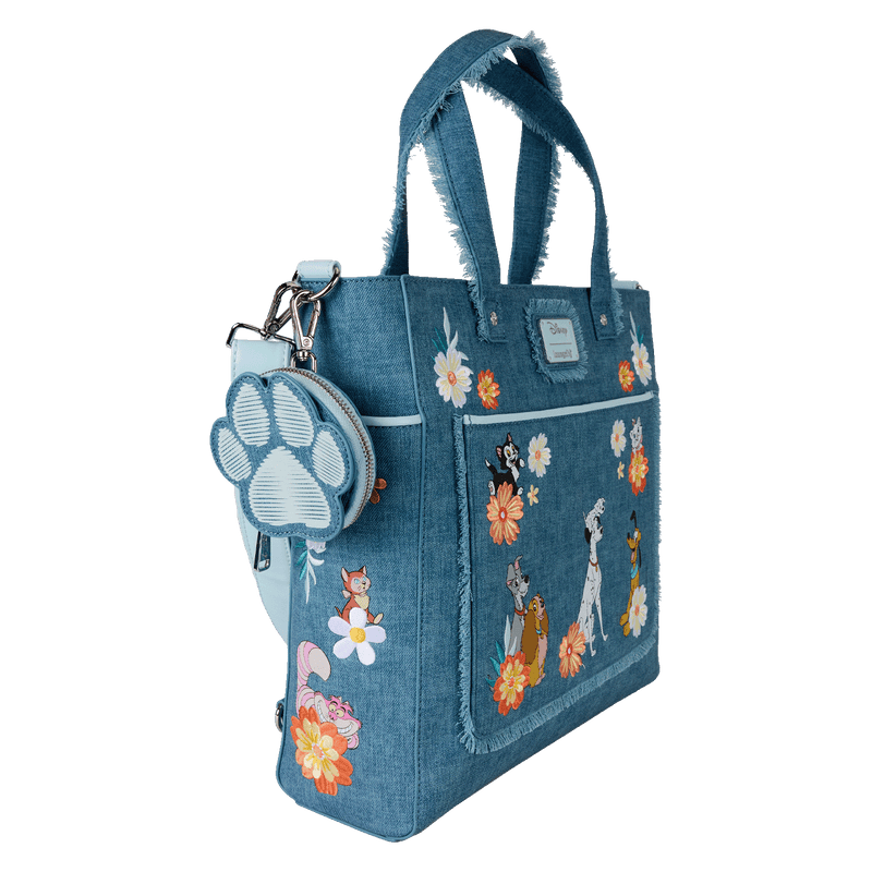 DISNEY DOGS AND CATS FAUX DENIM CONVERTIBLE TOTE BAG WITH COIN BAG